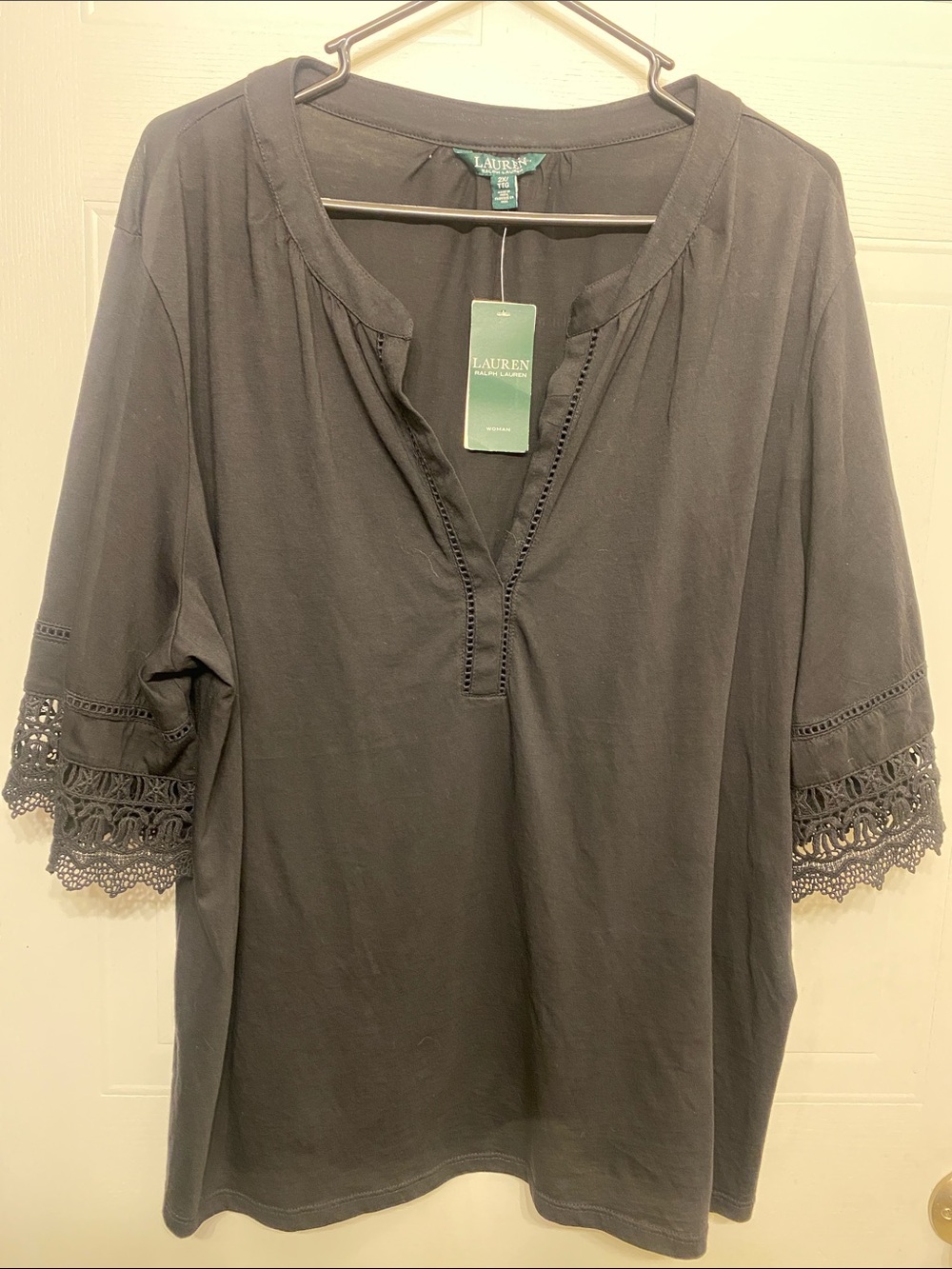 Ralph Lauren Black Crochet-Sleeve Top